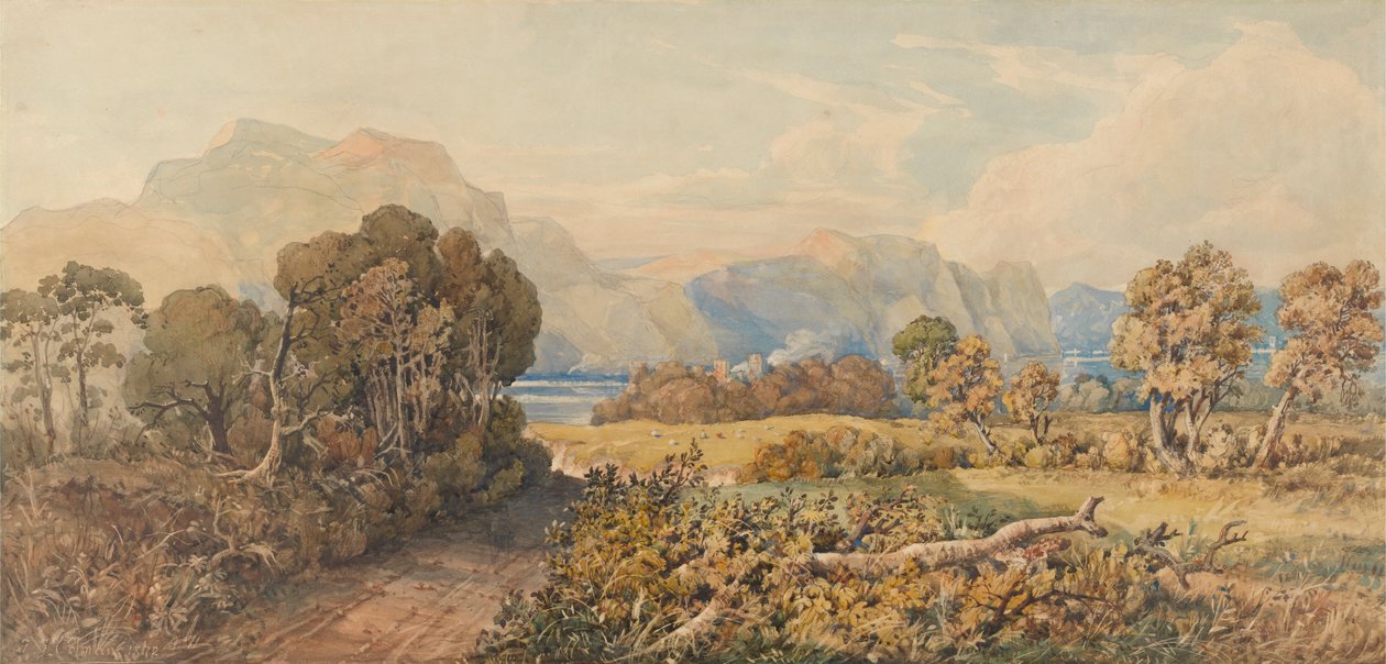 Maisema joen ja vuorten kanssa tekijältä John Joseph Cotman