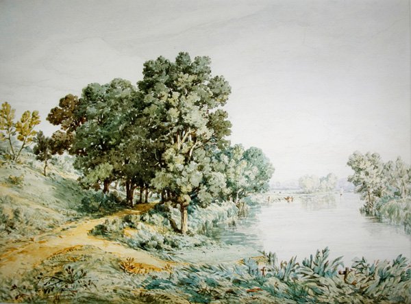 Postwick Grove Yare-joella (akvarelli paperille) tekijältä John Joseph Cotman