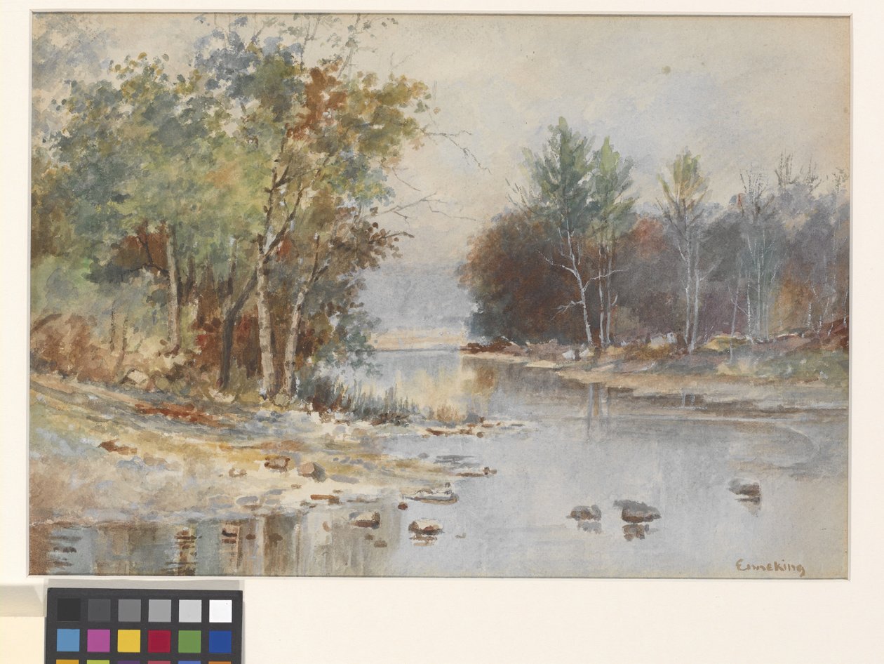 Nimetön (Stream In Autumn) (akvarelli valkoisella kylmäpuristettu vesiväripaperilla) tekijältä John Joseph Enneking