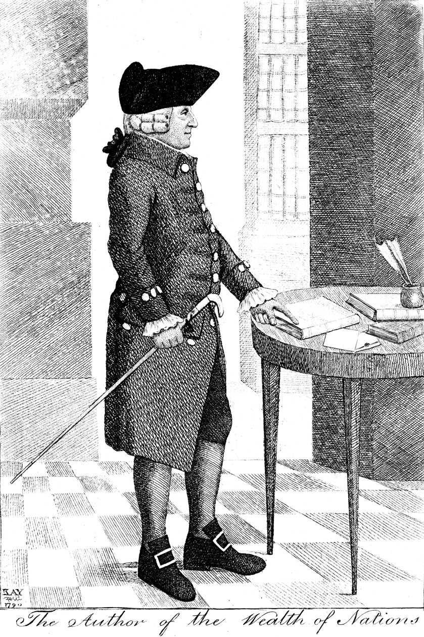 Adam Smith 1723-1790, skotlantilainen filosofi ja taloustieteilijä, 1790 tekijältä John Kay