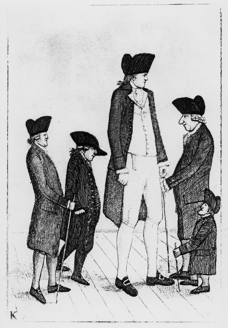 Byrne, irlantilainen jättiläinen, herra Watson, herra McGowan, herra Fairholme ja Geordie Cranstoun, 1784 tekijältä John Kay