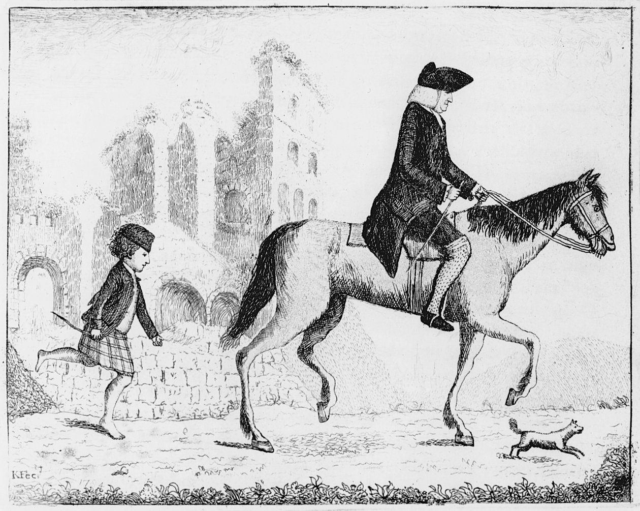 Francis Garden, Lord Gardenstone koiransa Smashin ja ylämaalaisen pojan kanssa, 1784 tekijältä John Kay