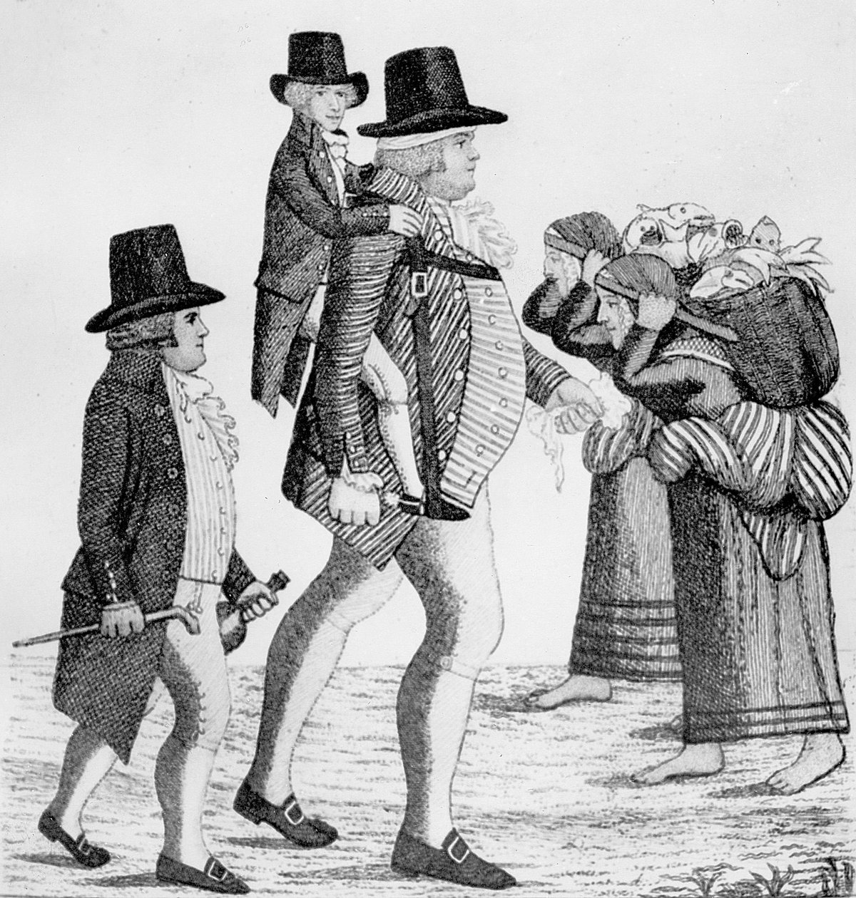 Hamilton Bell kuljettaa Vintners-poikaa Edinburghista Musselburghiin, 1792 tekijältä John Kay