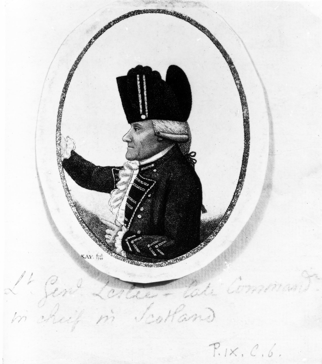 The Hon. Alexander Leslie (yhdeksäs jalkarykmentti), kuvitus teoksesta "Kays Portraits", 1789 tekijältä John Kay