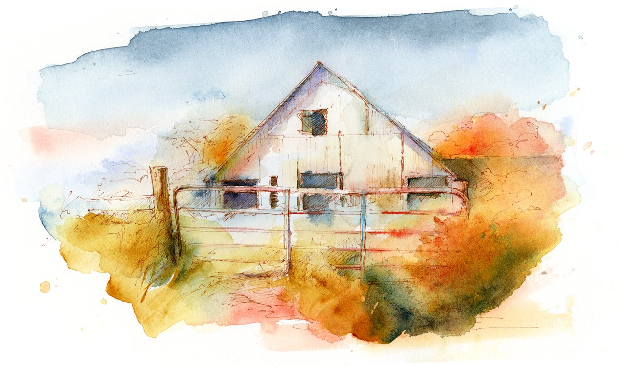 Barn in Pleasant Hill 2, 2016, (akvarelli) tekijältä John Keeling