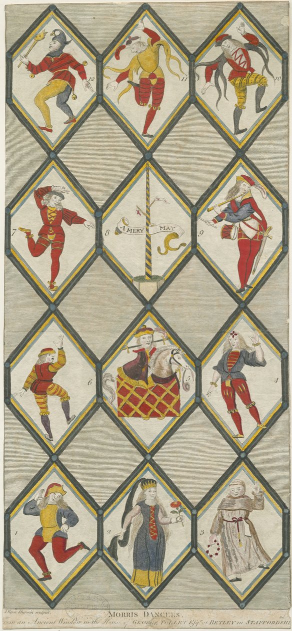 Betley Glass Window - Morris Dancers: kaiverrus, nd [1751-1790] (painettu) tekijältä John Keyse Sherwin