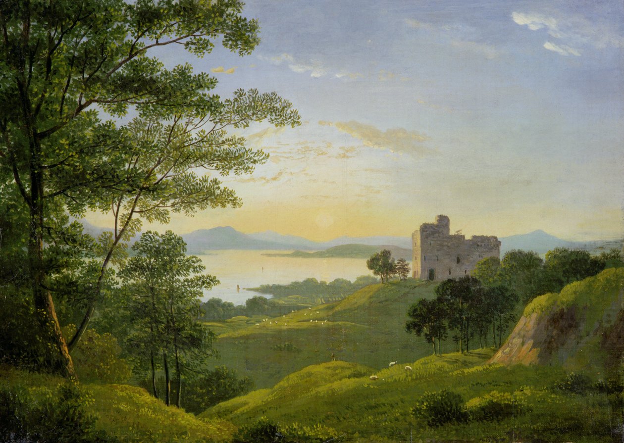 Auringonlasku Länsiylämaalla, noin 1820 tekijältä John Knox