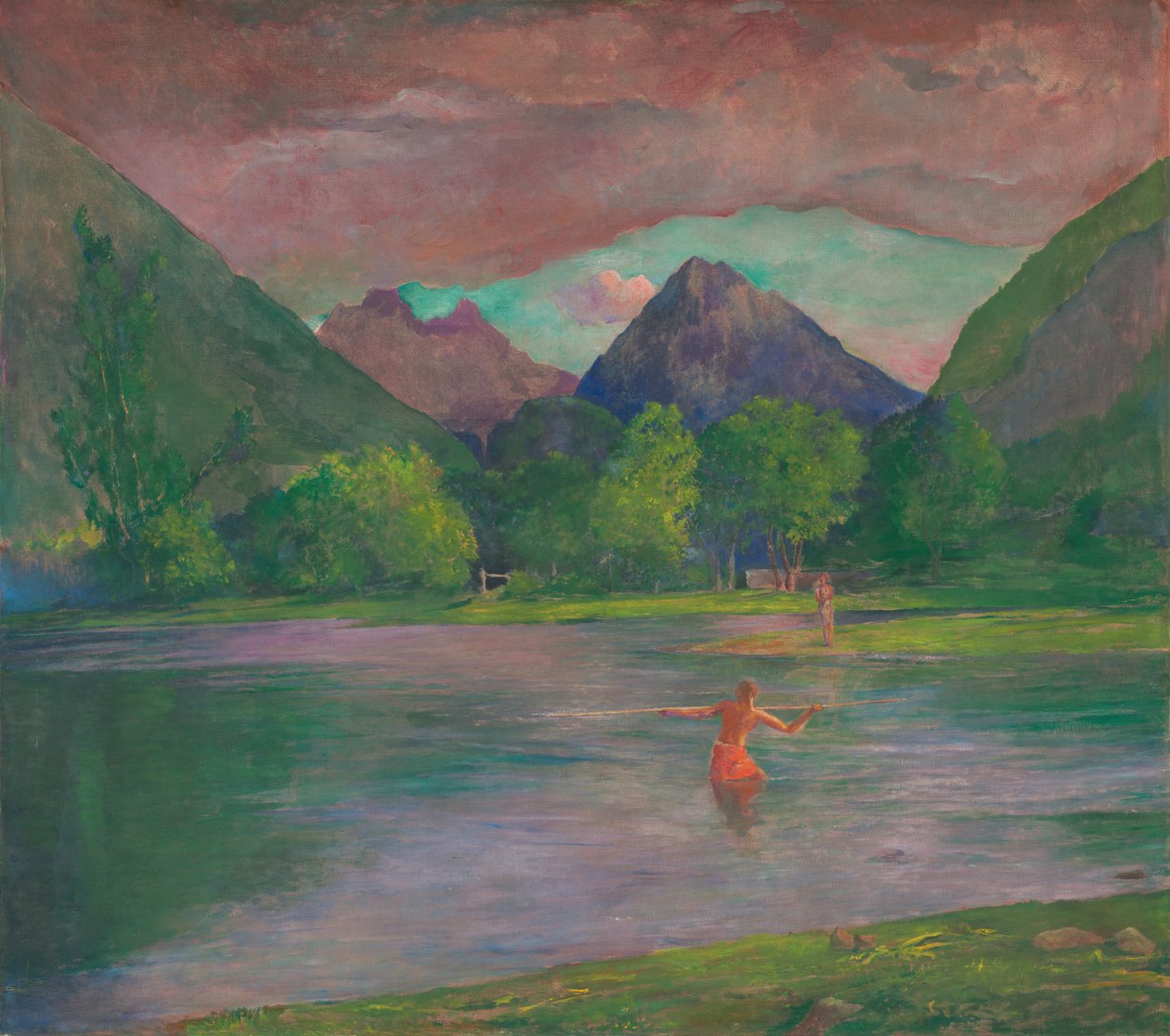Tautira-joen sisäänkäynti, Tahiti. Fisherman Spearing a Fish, n. 1895. tekijältä John La Farge