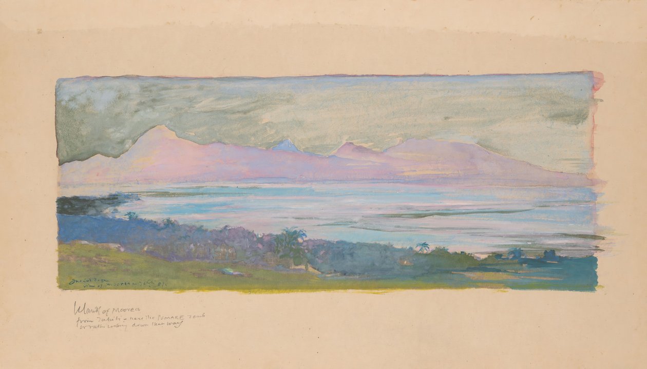 Moorean saari katselee salmen toisella puolella Tahitista, tammikuu 1891, 1891. tekijältä John La Farge