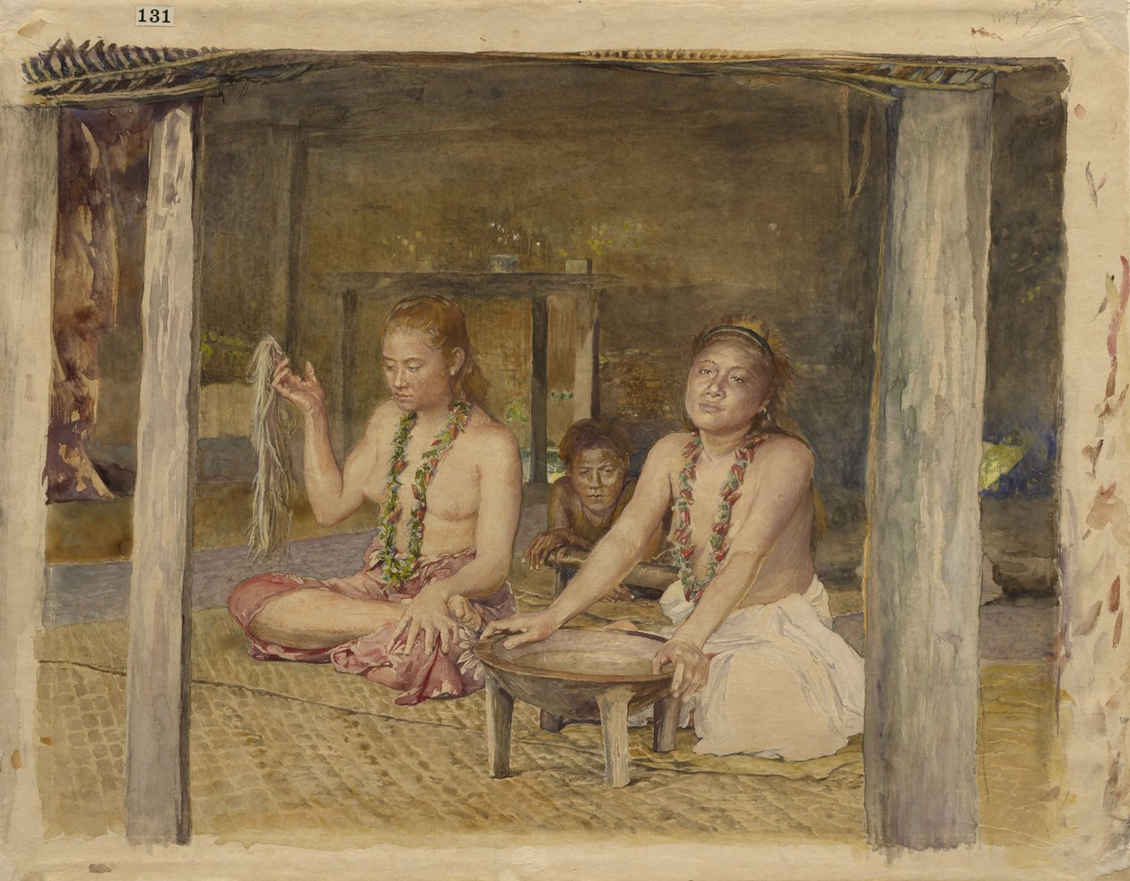 Siva Siakumun kanssa tekee Kavaa Tofaen talossa, n. 1893 tekijältä John La Farge or Lafarge