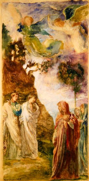 Three Marys: Study for the Southworth Window, Church of the Ascension, New York (akvarelli ja guassi grafiitin päällä paperilla) tekijältä John La Farge or Lafarge