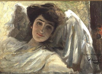 Pitkä nainen levossa (öljyä laivalla) tekijältä John Lavery
