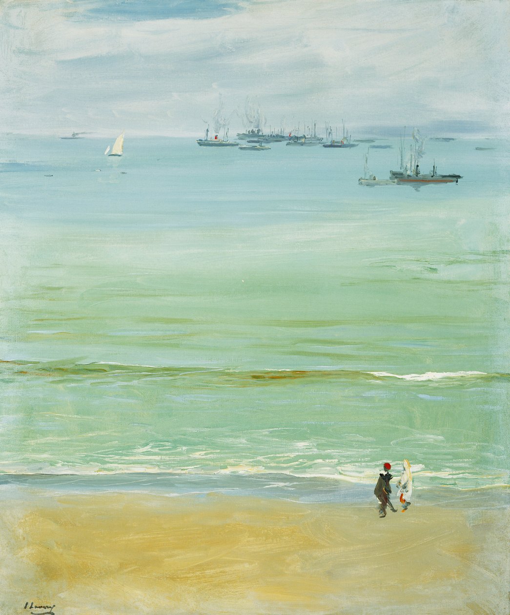 Nuori nainen työntää vauvaa vaunuissa tekijältä John Lavery