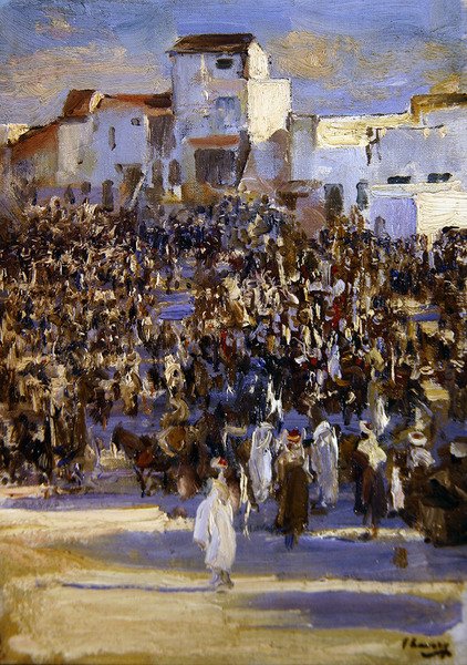 Market Place, Tanger (öljy aluksella) tekijältä John Lavery