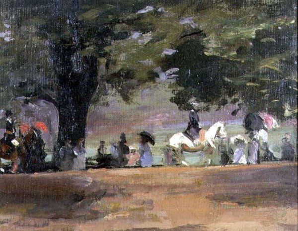 Rotten Row, Hyde Park No.1 (öljy kankaalle asetettu alukseen) tekijältä John Lavery