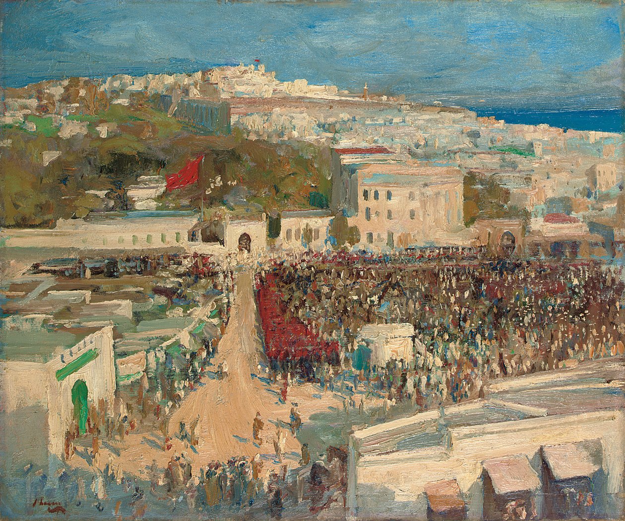Maurien lippu nostettuna Saksan lähetystöön, Tanger tekijältä John Lavery