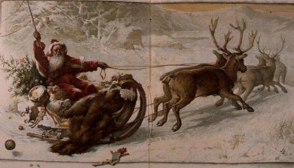Joulupukki ajaa reellään lumen läpi, elokuvasta "Jack Frost". tekijältä John Lawson