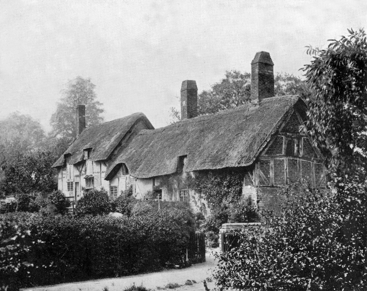 Ann Hathawayn (Shakespearen vaimon) mökki (talo) Stratford upon Avonissa, Englannissa, kuva c. 1890 (m/w valokuva) tekijältä John Lawson Stoddard