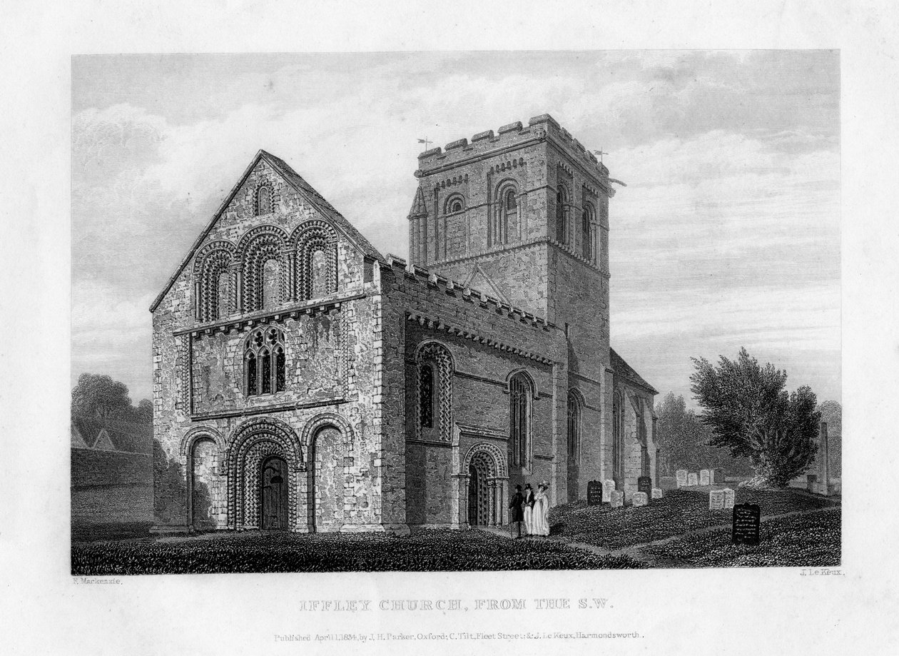Iffleyn kirkko lounaasta, Oxfordford, 1834. tekijältä John Le Keux