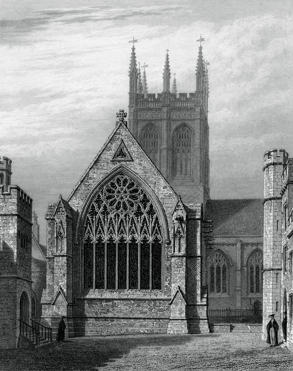 Merton Collegen kappeli, nelikulmasta, Oxford, 1834. tekijältä John Le Keux