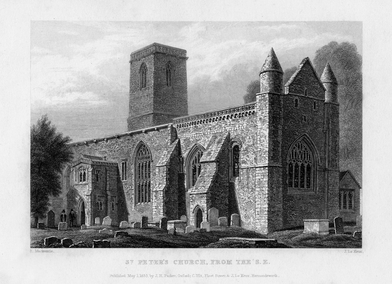 St Peters Church, kaakosta, Oxford, 1833. tekijältä John Le Keux