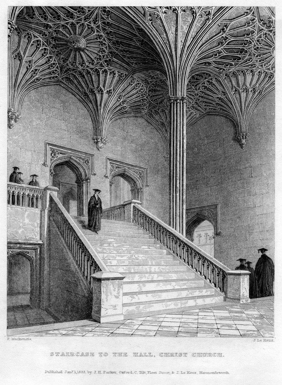 Portaat Halliin, Christ Church, Oxfordin yliopisto, 1833. tekijältä John Le Keux