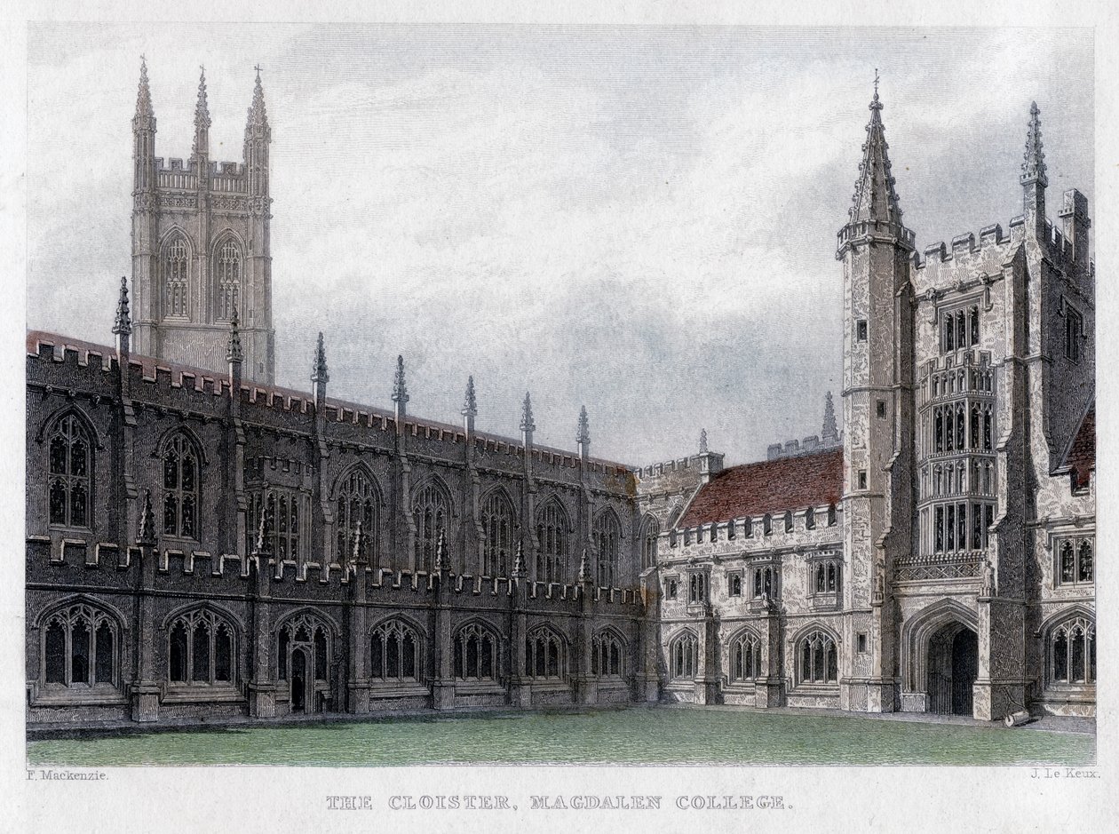 Cloister, Magdalen College, Oxfordin yliopisto, 1800-luku. tekijältä John Le Keux