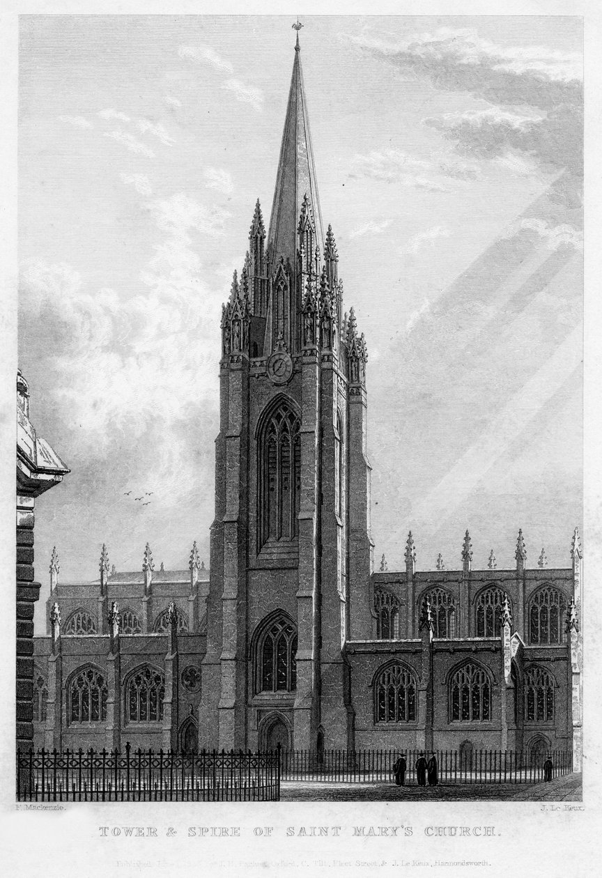 Pyhän Marian kirkon torni ja torni, Oxford, 1833. tekijältä John Le Keux