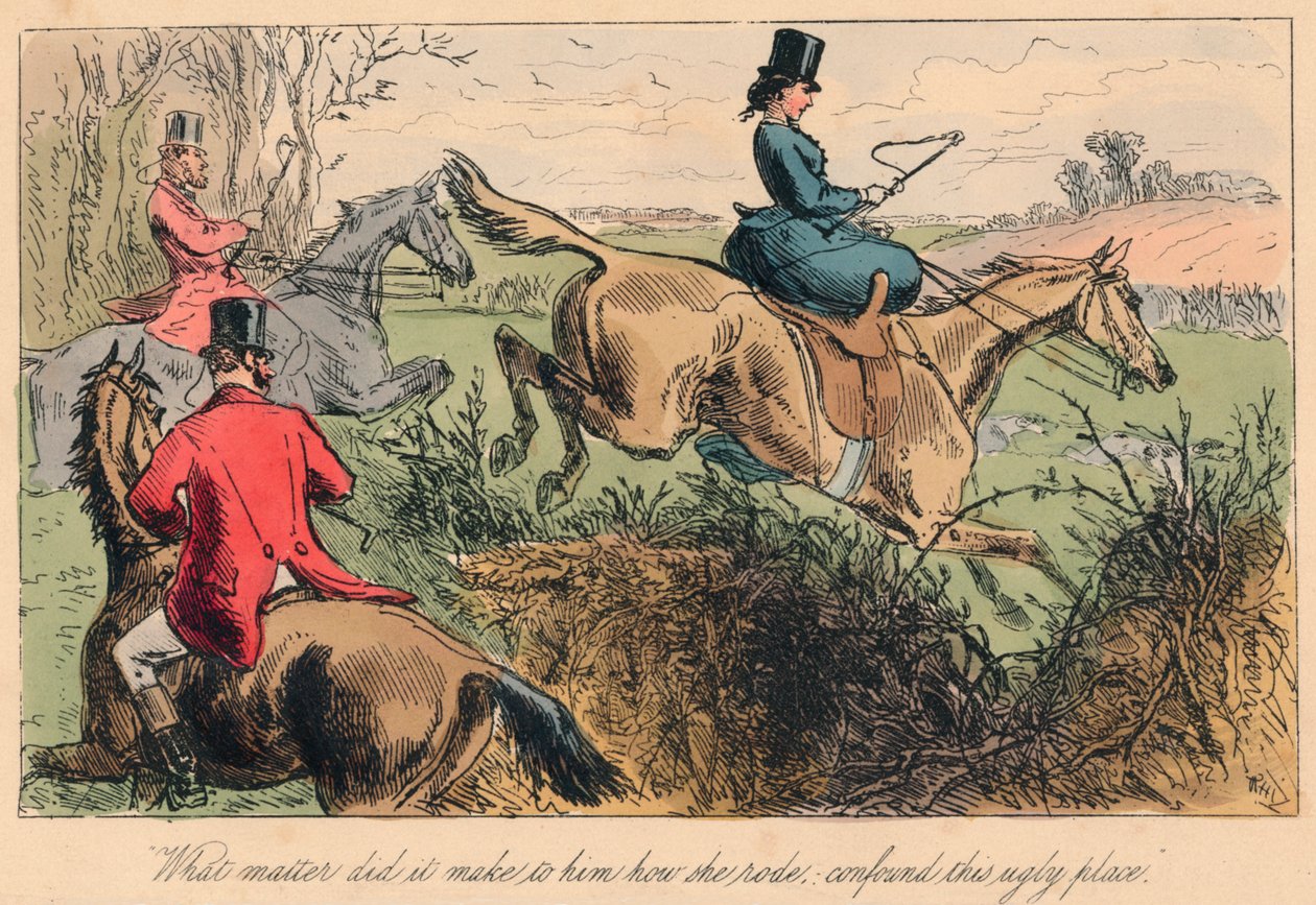 "Mitä väliä hänellä oli, kuinka hän ratsasti, sekaisin tämän ruman paikan", 1865. Taiteilijat: John Leech, Hablot Knight Browne. tekijältä John Leech, Hablot Knight Browne