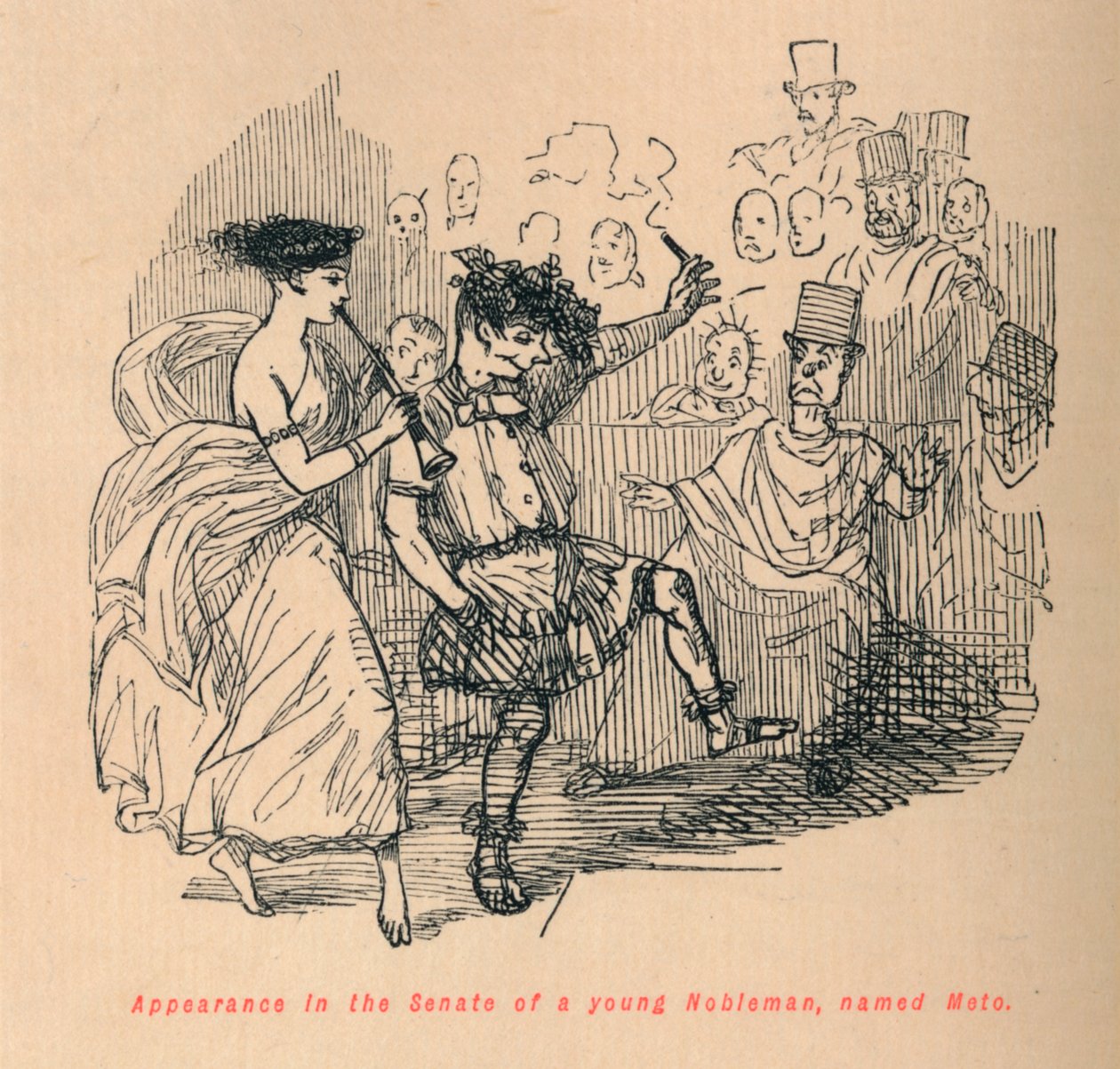 Nuoren aatelisen, nimeltä Meto, esiintyminen senaatissa, 1852 tekijältä John Leech