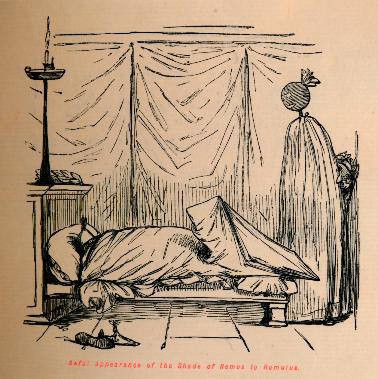 Remuksen varjon kauhea esiintyminen Romulukselle, 1852 tekijältä John Leech