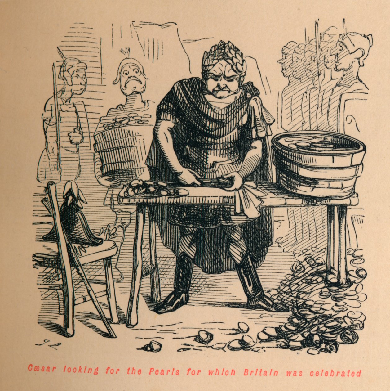 Caesar etsii helmiä, joista Britanniaa juhlittiin, c1860, c1860. tekijältä John Leech