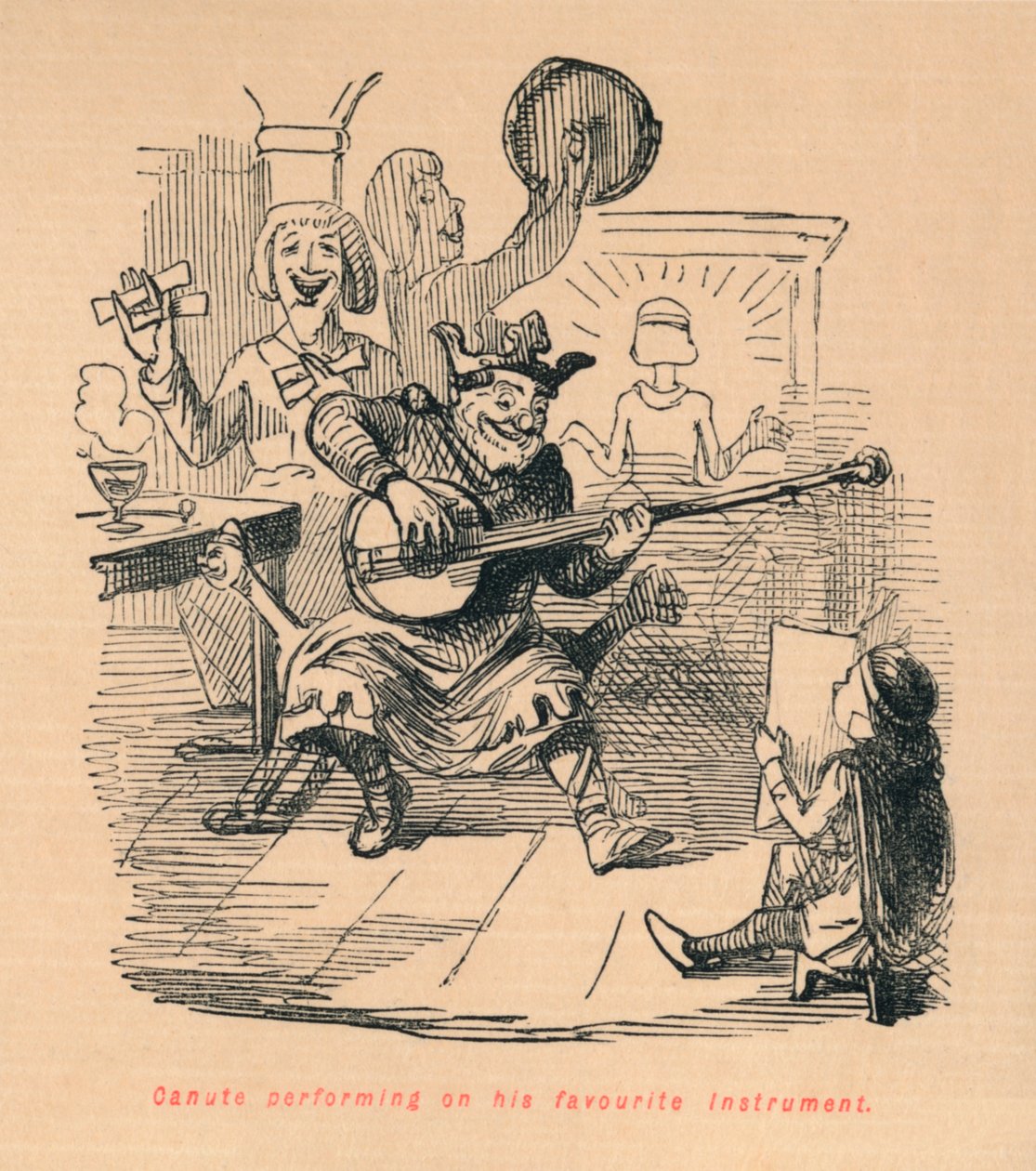 Kanuutti esiintyy suosikkiinstrumenttillaan c1860, c1860 tekijältä John Leech