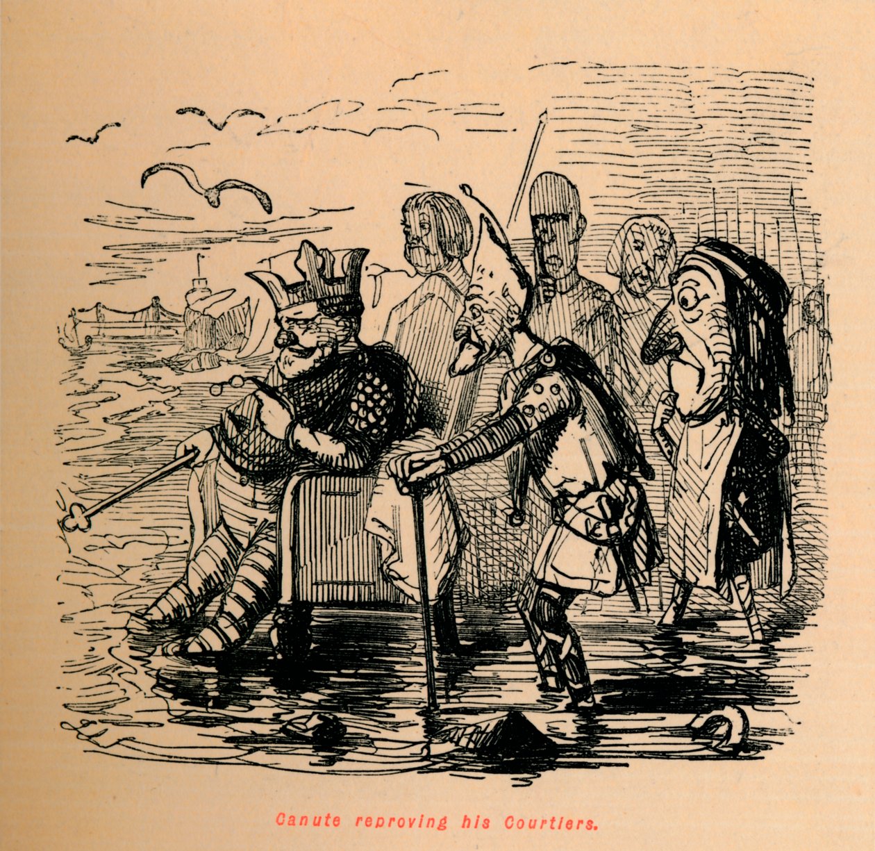 Canute nuhtelee hänen Courtiers, c1860, c1860 tekijältä John Leech