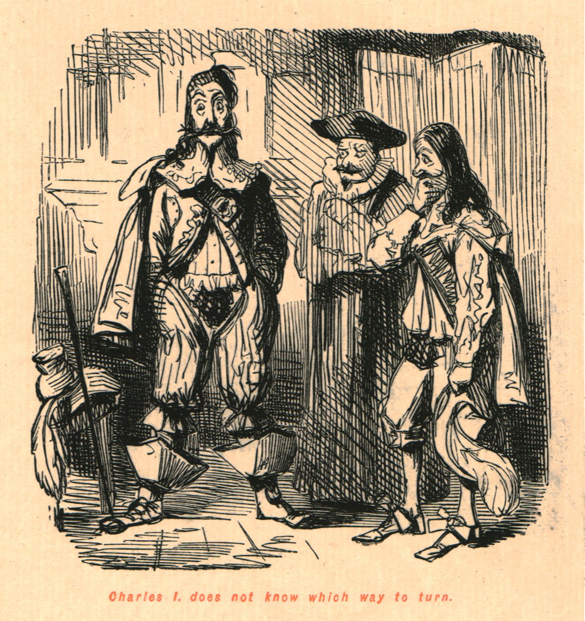 Charles I. ei tiedä mihin suuntaan kääntyä, 1897. tekijältä John Leech