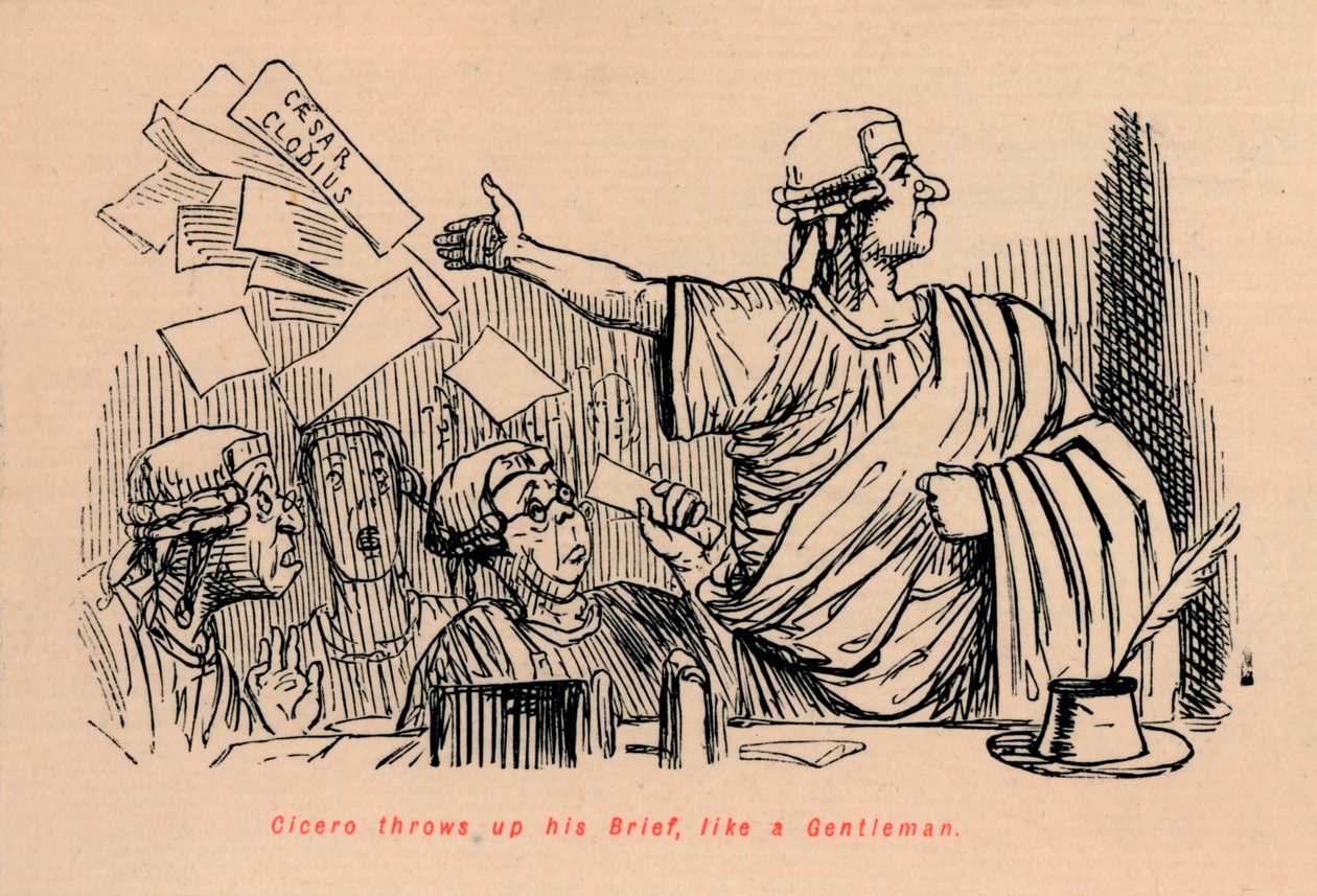 Cicero oksentaa esilippunsa, kuin herrasmies, 1852 tekijältä John Leech