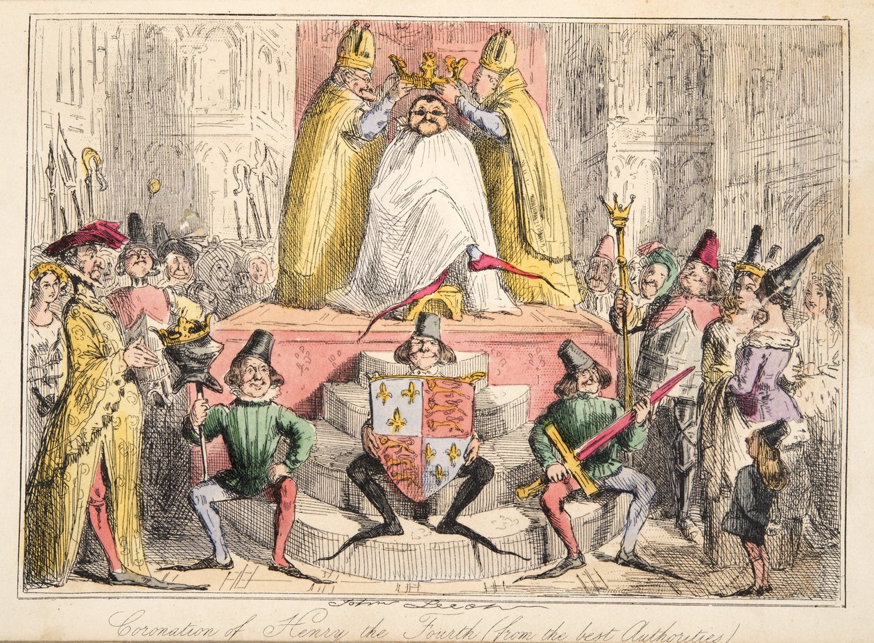 Henrik IV:n kruunaus. (parhaalta auktoriteetilta), Englannin sarjakuvahistoriasta, pub. 1864 (käsinvärinen etsaus) tekijältä John Leech