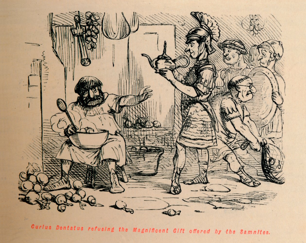 Curius Dentatus kieltäytyi samnilaisten tarjoamasta upeasta lahjasta, 1852 tekijältä John Leech