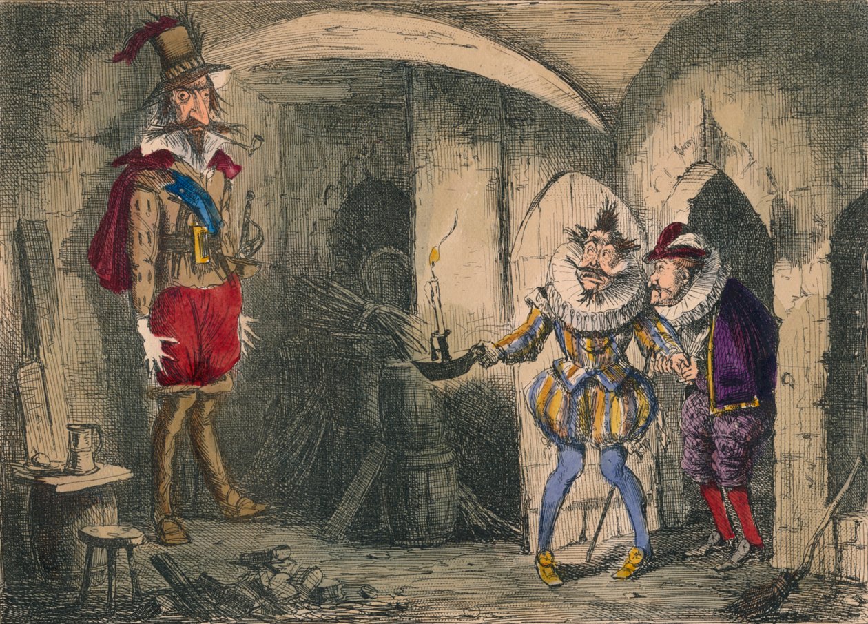 Suffolk ja Mounteagle löysivät Guido Fawkesin, 1850 tekijältä John Leech