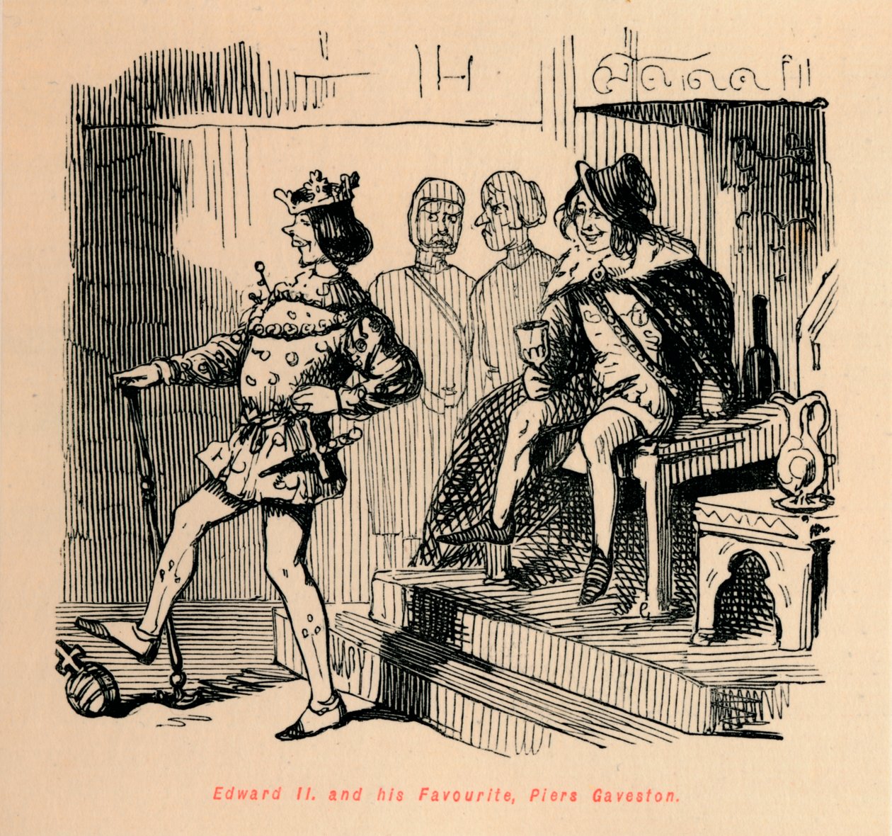 Edward II. ja hänen suosikkinsa, Piers Gaveston, c1860, c1860 tekijältä John Leech