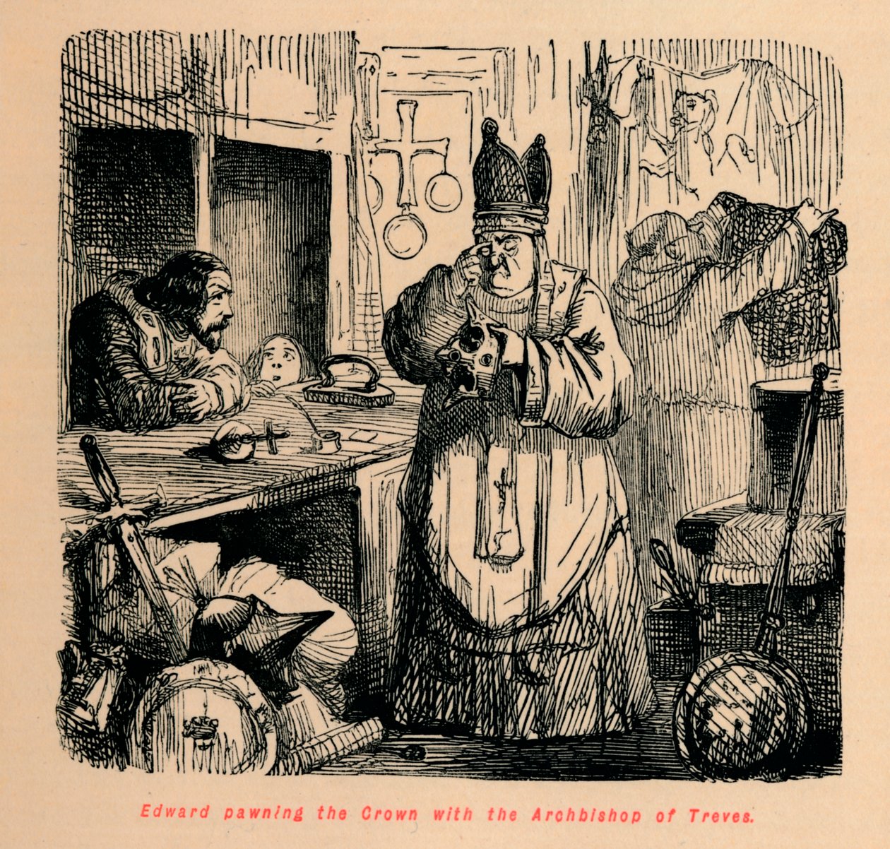 Edward panttii kruunun Trevesin arkkipiispan kanssa, c1860, c1860 tekijältä John Leech
