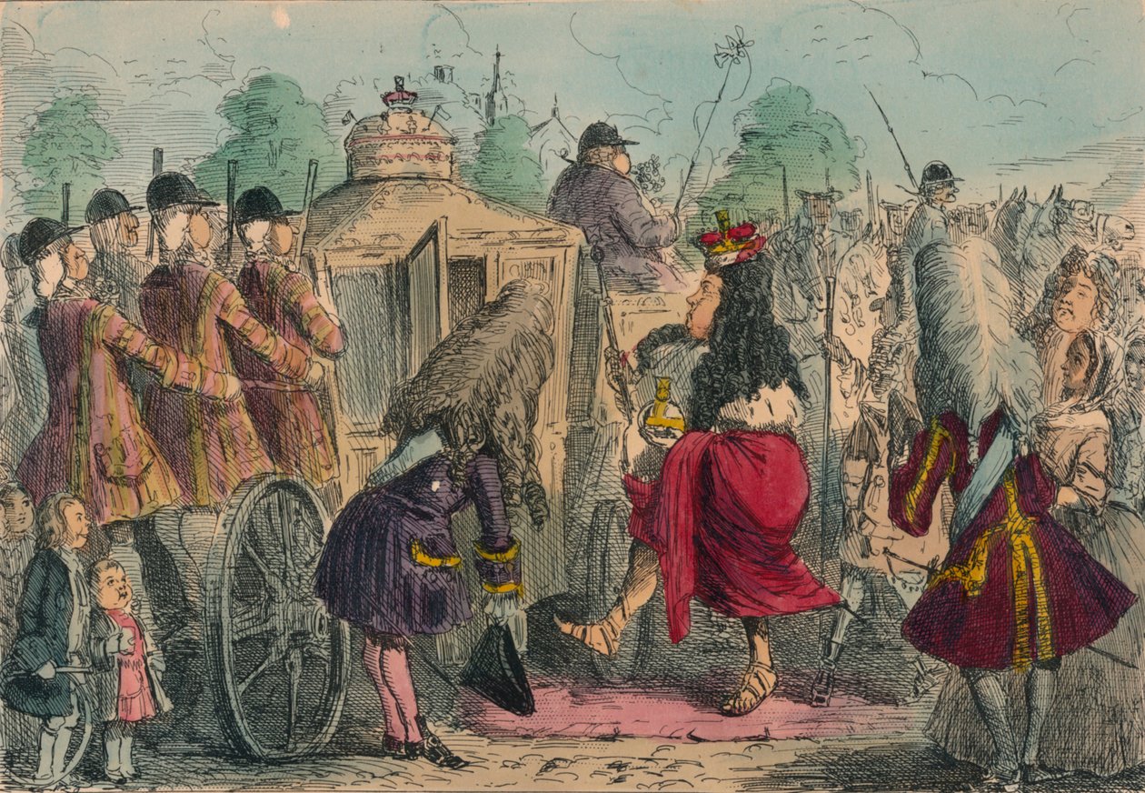 Georgy Porgy ensimmäinen, joka lähtee ajelulle State Coachy Poachyssa, 1850 tekijältä John Leech