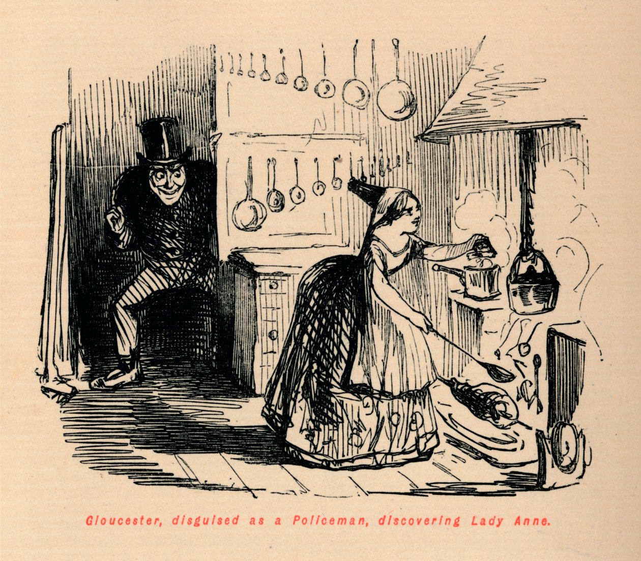 Poliisiksi naamioitunut Gloucester löytää Lady Annen, tekijältä John Leech