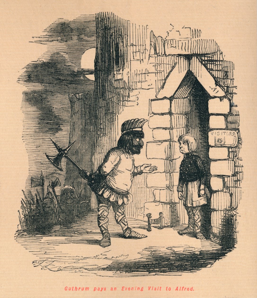 Guthrum tekee iltavierailun Alfredin luona, c1860, c1860. tekijältä John Leech