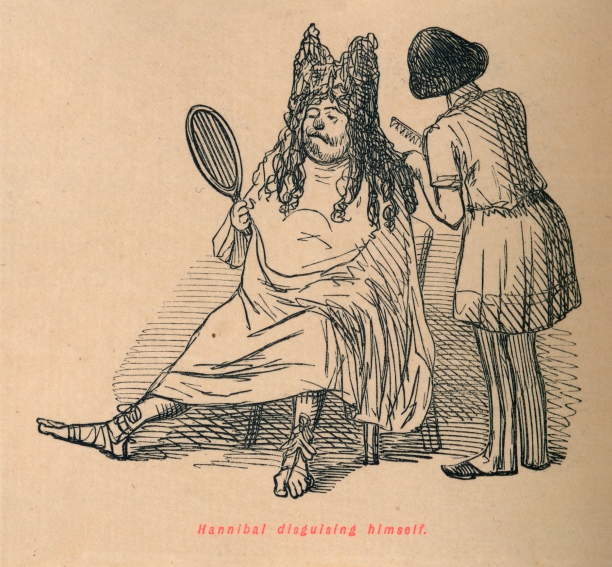 Hannibal naamioitumassa, 1852 tekijältä John Leech