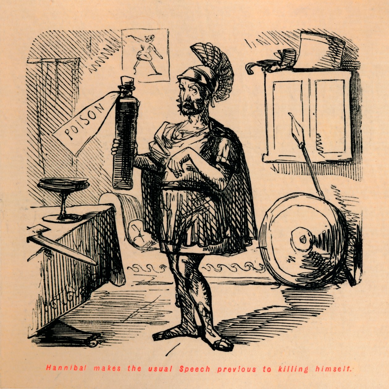 Hannibal pitää tavallisen puheen ennen itsensä tappamista, 1852 tekijältä John Leech