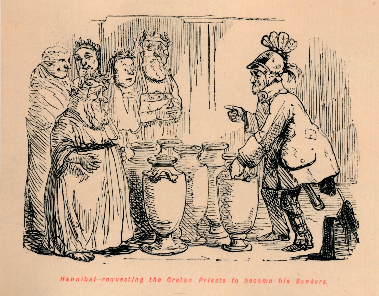 Hannibal pyysi kreetalaisia pappeja pankkiireiksi, 1852 tekijältä John Leech