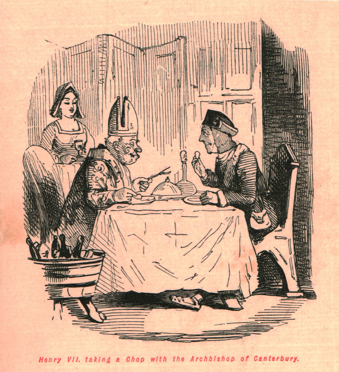 Henrik VII syömässä Canterburyn arkkipiispan kanssa, 1897. tekijältä John Leech