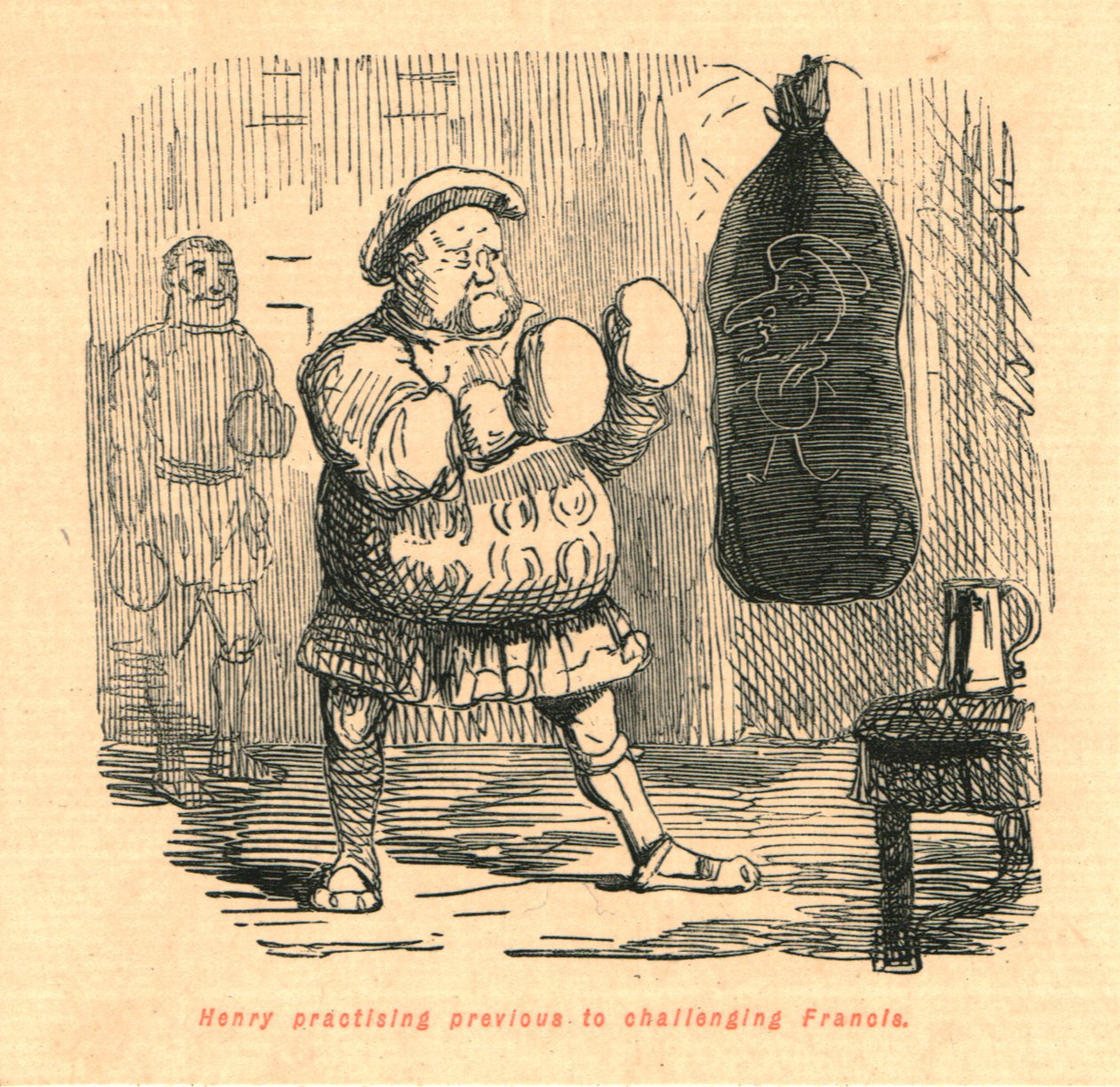 Henry harjoittelee ennen Francisin haastamista, 1897. tekijältä John Leech