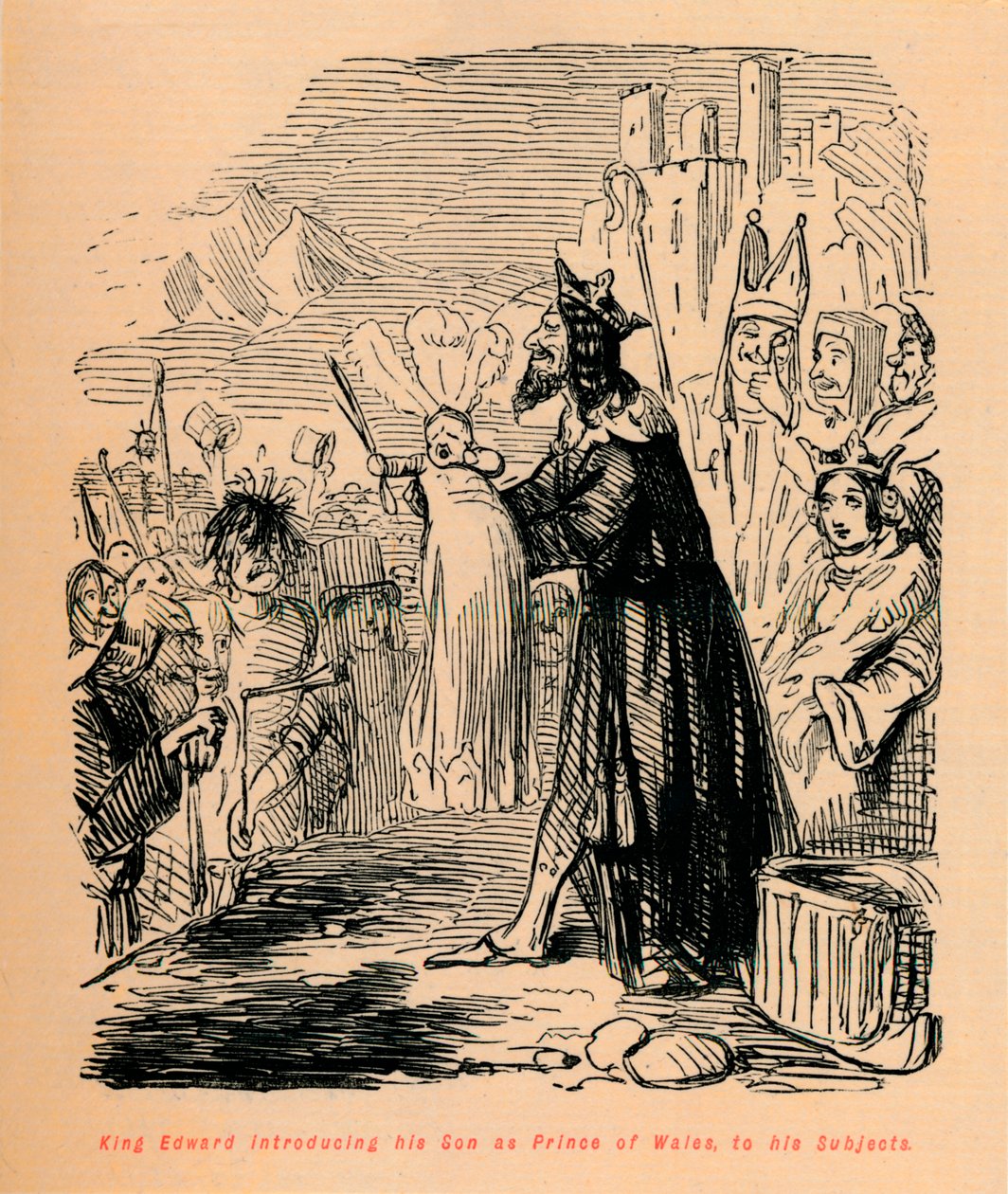 Kuningas Edward esittelee Poikansa Walesin prinssinä alaisilleen, c1860, c1860 tekijältä John Leech